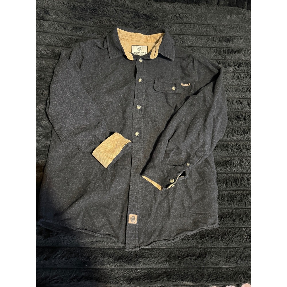 Legendary Whitetails Mens Flannel Shirt Green Corduroy Trim Workwear Small